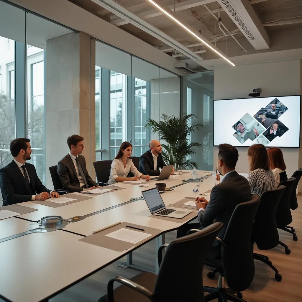 Equipo en reunión estratégica con cliente
