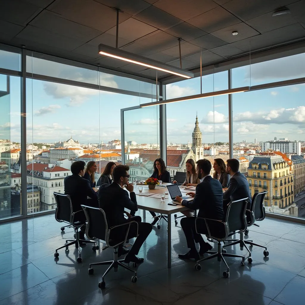 Equipo de consultoría profesional en oficina moderna de Madrid